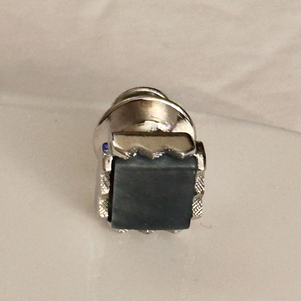 Squared Silver Tone w/Gray&White Rhinestone Tie Tack